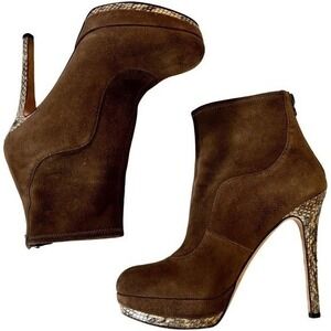 House of Harlow 1960 Snakeskin Heel Platform Brown Suede Boots 36 / US 6 Italy